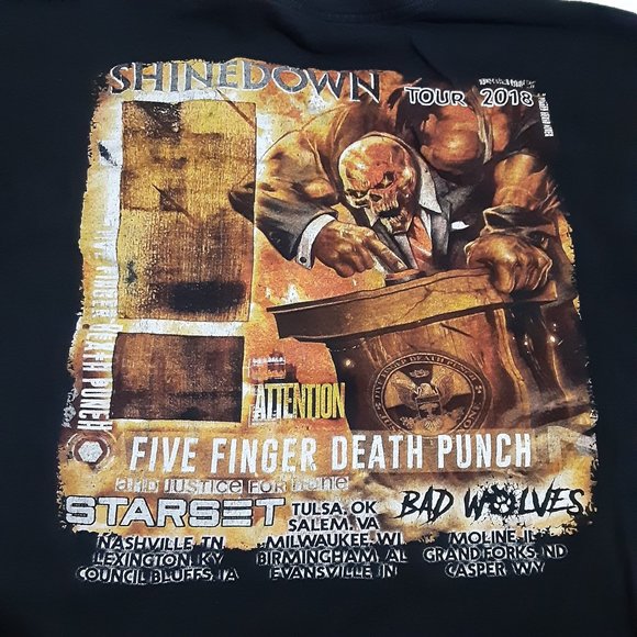 2018 Alstyle Men's Double Sided Five Finger Death Punch Concert T Shirt SZ L - Picture 4 of 6
